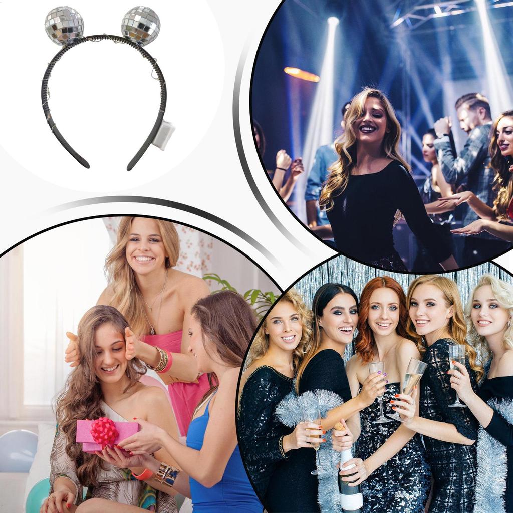 Fascia con Testa a Sfera da Discoteca a LED per Donne/Uomini/Bambini Alimentata a Batteria Accessori Costume Luminosi per Halloween, Capodanno, Feste