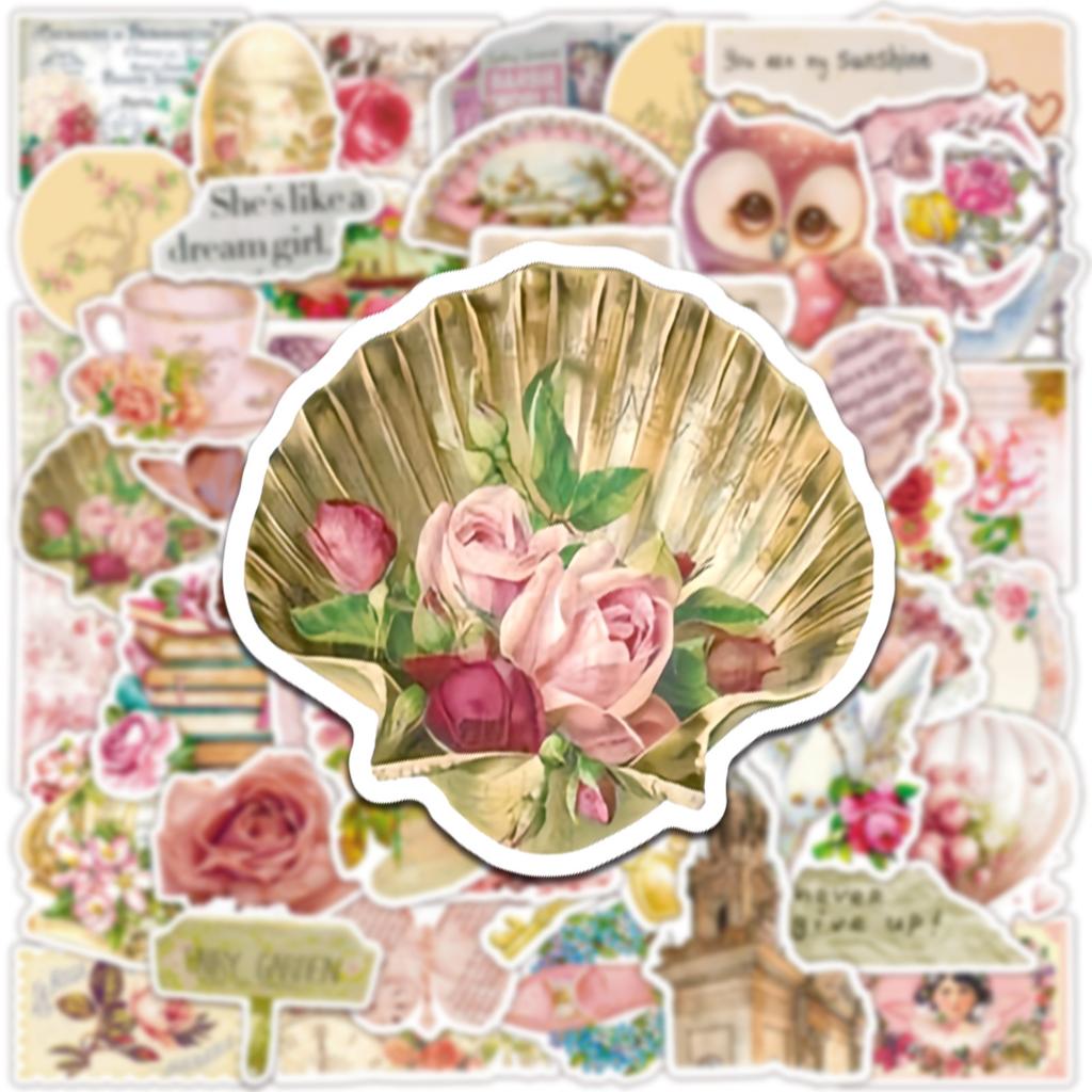 10/25/50pcs Pink Retro Paper Pieces Stickers Graffiti for DIY Scrapbooking Phone Laptop Guitar Travel Luggage Helmet Stationery