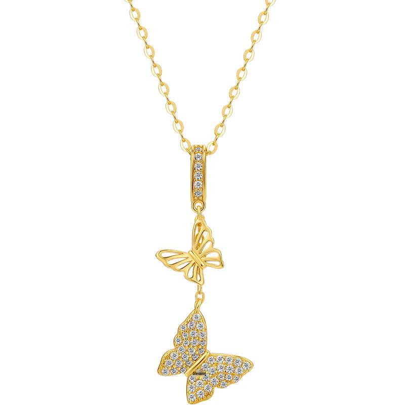 Double Butterfly S925 Sterling Silver Necklace - Elegant Tassel Clavicle Chain for Women
