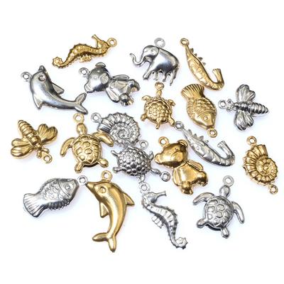 20pcs Stainless Steel Animal Charms Fish Turtle Bee Bear Pendants Crafts for Necklace Bracelet Earrings DIY Jewelry Accessories
