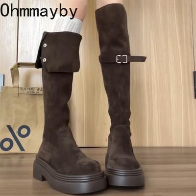 Winter Fashion Women Over The Knee Knight Boots Fashion Fold Two Ways To Wear Shoes Female Thick Heel Silm Thigh High Booties