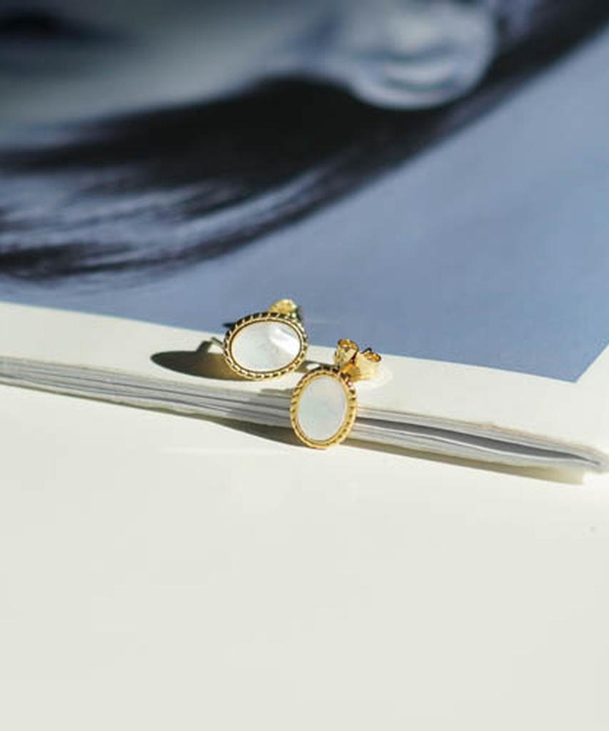 Alleun Silver 925 Twisted Mother-Of-Pearl Oval Daily Earrings