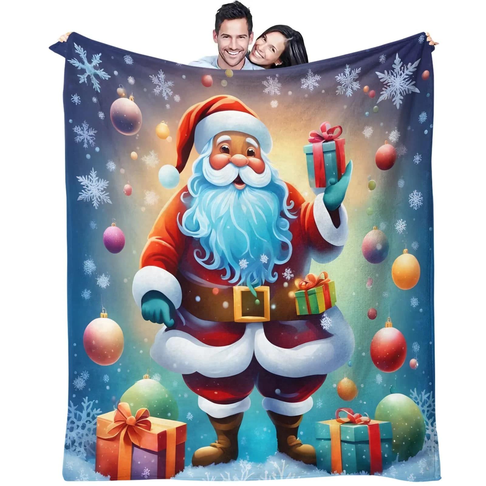 Christmas Flannel Blanket Santa Snowman Bedroom Throw Sofa Leisure Camping Kids  Room Blanket Couples Family Friends Christmas 70x100cm