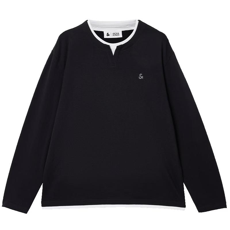 Jack & Jones Men s Faux Two-Piece Embroidered Long Sleeve Henley T-Shirt L