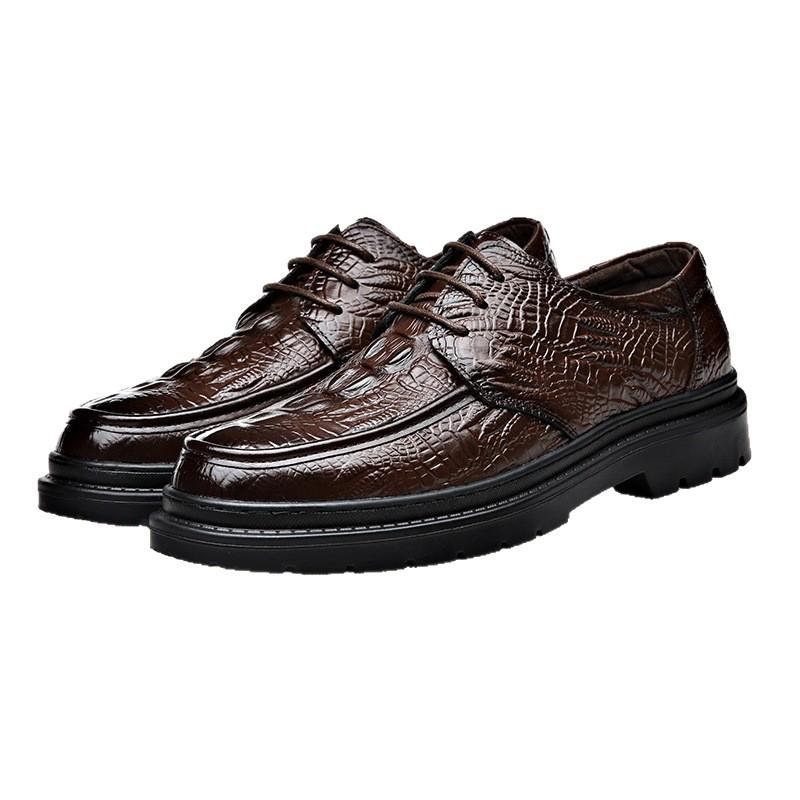 2025 Spring and Autumn New Men's Cowhide Business Casual Leather Shoes Crocodile Pattern Breathable Leather Shoes
