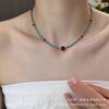 Xiaohongshu Same Style s9Silver Chinese-style Green Turquoise and Agate Necklace with Rice Bead Clavicle Chain