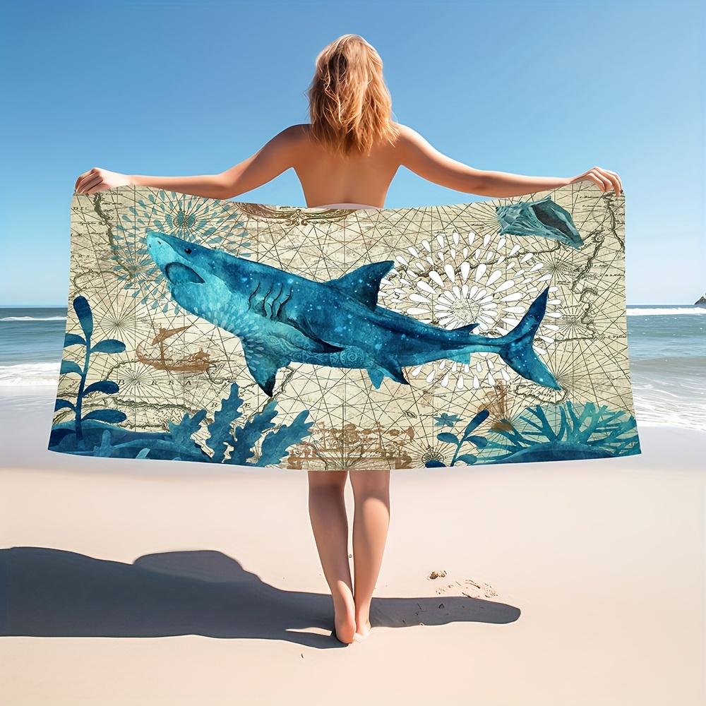 1pc Shark Pattern Beach Towel, Quick Drying Soft Absorbent Beach Towel, Microfiber Beach Blanket, For Outdoor Swimming Camping