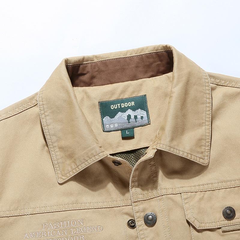 Men's Casual Jacket Spring and Autumn Middle-aged Lapel Top Loose Casual Dad Cotton Jacket Multi-bag