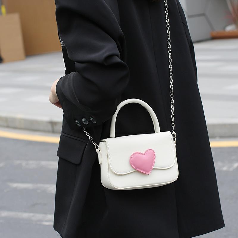 Pink Love Contrasting Color Small Square Bag Fashionable High-end Handbag Small Fresh Simple Versatile Chain Bag