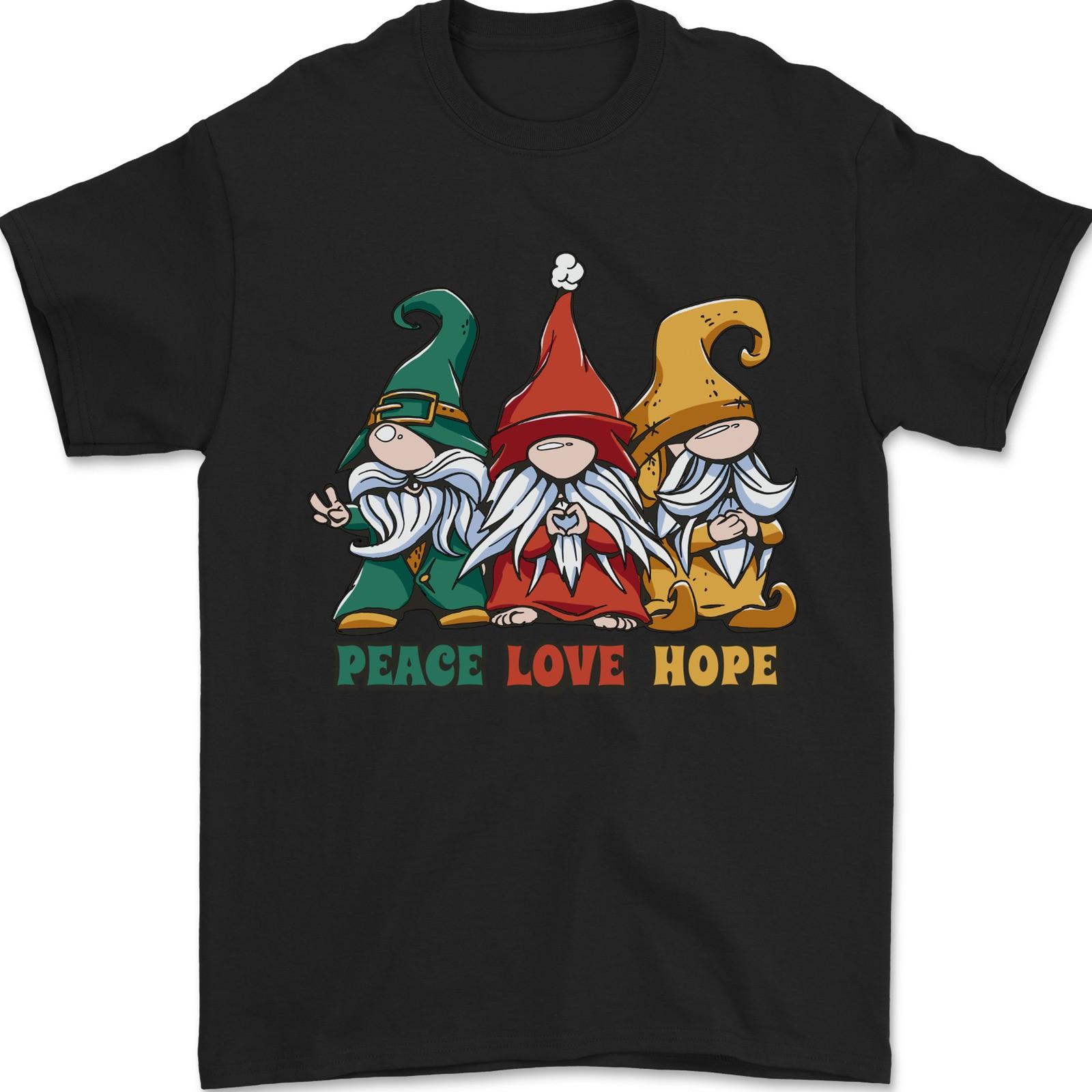 Peace Love Hope 3 Gnomes Mens T-Shirt 100% Cotton 3XL