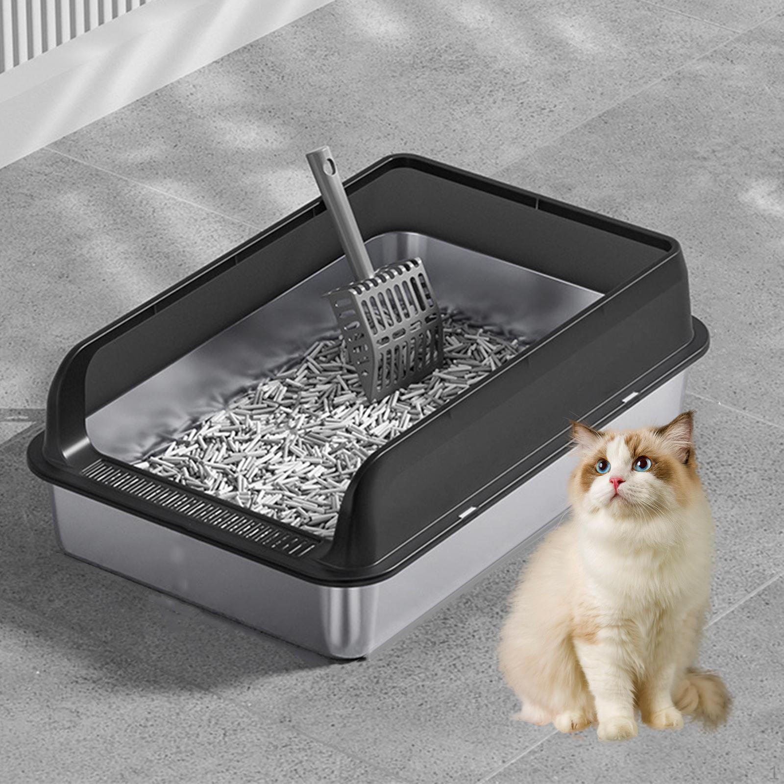 

Cat Litter Pan Splashproof Top Entry Sandbox Bedpan for Small And Large Cats Low Black and M