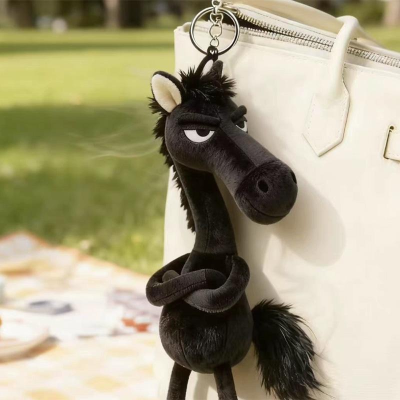 Black Horse Keychain Plush Toy Backpack Pendant Decoration Year Of The Horse Plush Toy New Year's Souvenir Gifts For Boys Girls