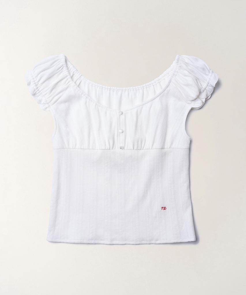 Tudument Eyelet Off-Shoulder T-Shirt_Ivory