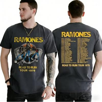 Crew Neck T  Shirt with Punk Rock Creative  Inspired Graphic Featur Ramones Tour Art for Music Enthusiasts Hip Hop Streetwear