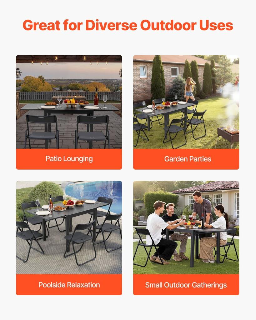 Ausziehbarer Outdoor-Terrassen-Esstisch, 80-160cm Rechteckige Hinterhof-Bistro-Tische für 4-6, Aluminiumrahmen Metall Stahlleisten, Wetterfest Groß
