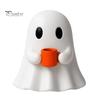 Decorazione Casa di Halloween Fantasma che Beve Caffè Statuetta, Stampato 3D Carino Bianco Che Tiene Una Tazza Statua Stagionale Autunnale, Decorazione Spettrale per Bar, Banconi,