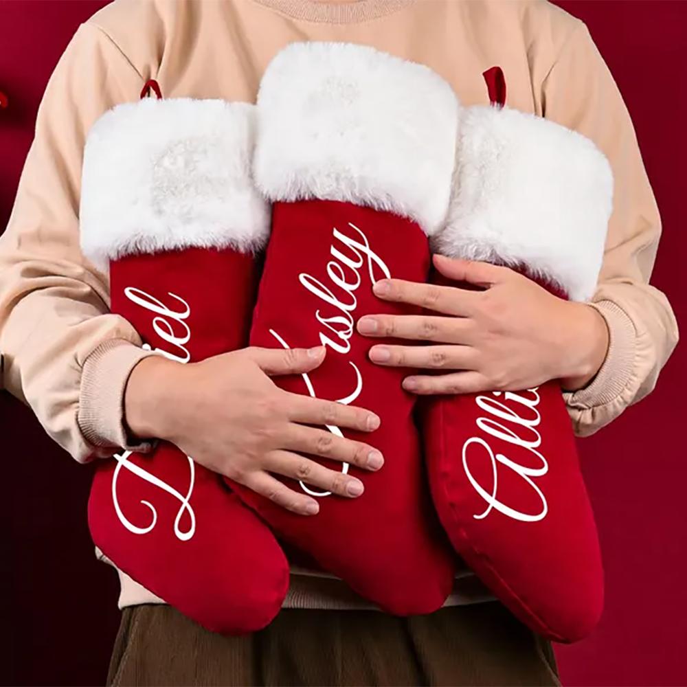 Custom Plush Christmas Stocking Knitted Family Stocking Merry Xmas Eve Holiday Stockings Christmas Gift New Year Gift Candy Bag
