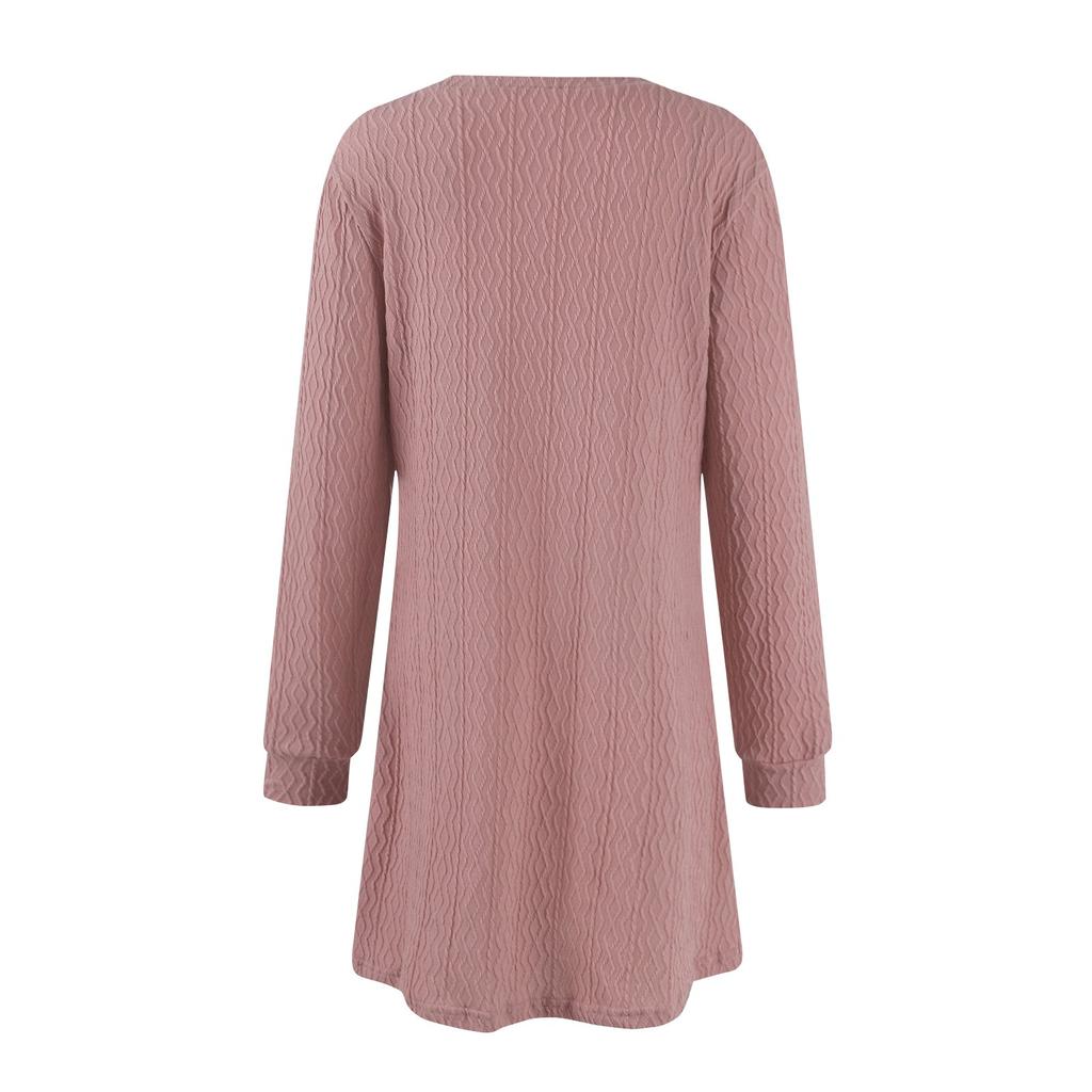 Women's Workwear Fashionable Autumn Dress V-neck Knitted A-line Long Sleeved Dress