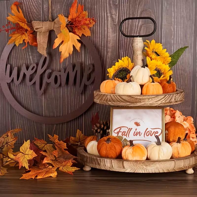 10Pcs Velvet Artificial Pumpkin Decor Desktop Pumpkin Ornament Autumn Fall Thanksgiving Harvest Festival Halloween Decoration