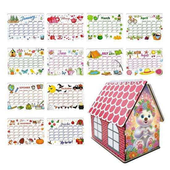 DIY Desk Calendar 2026 Diamond Art Calendar Crafting Kit Cute House Tabletop Calendar Monthly Planner Decoration for Home Office Bedroom