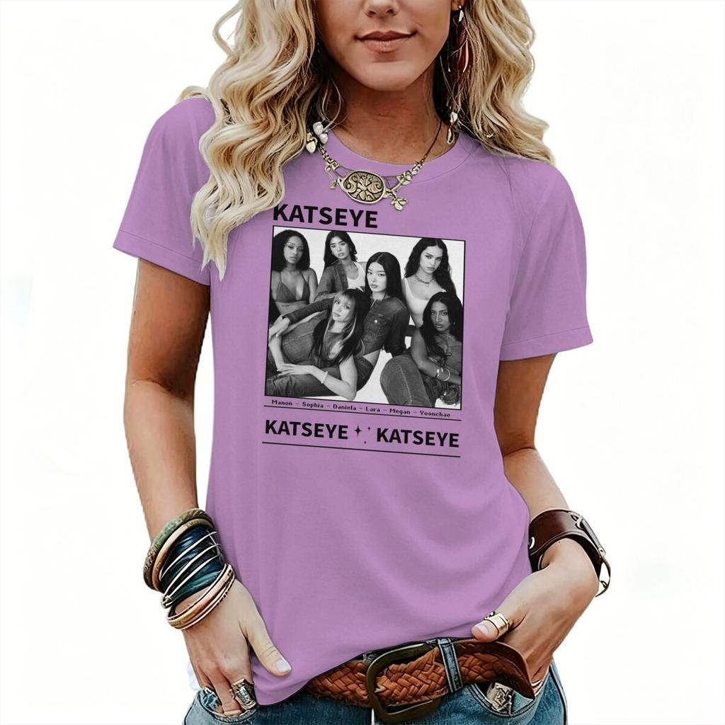 Vintage Katseye Hip Hop Singer Unisex Unisex Tshirts Short Sleeve Crew Neck Summer Tshirt Fashion Fun Pop Group Tees For Fan Gift