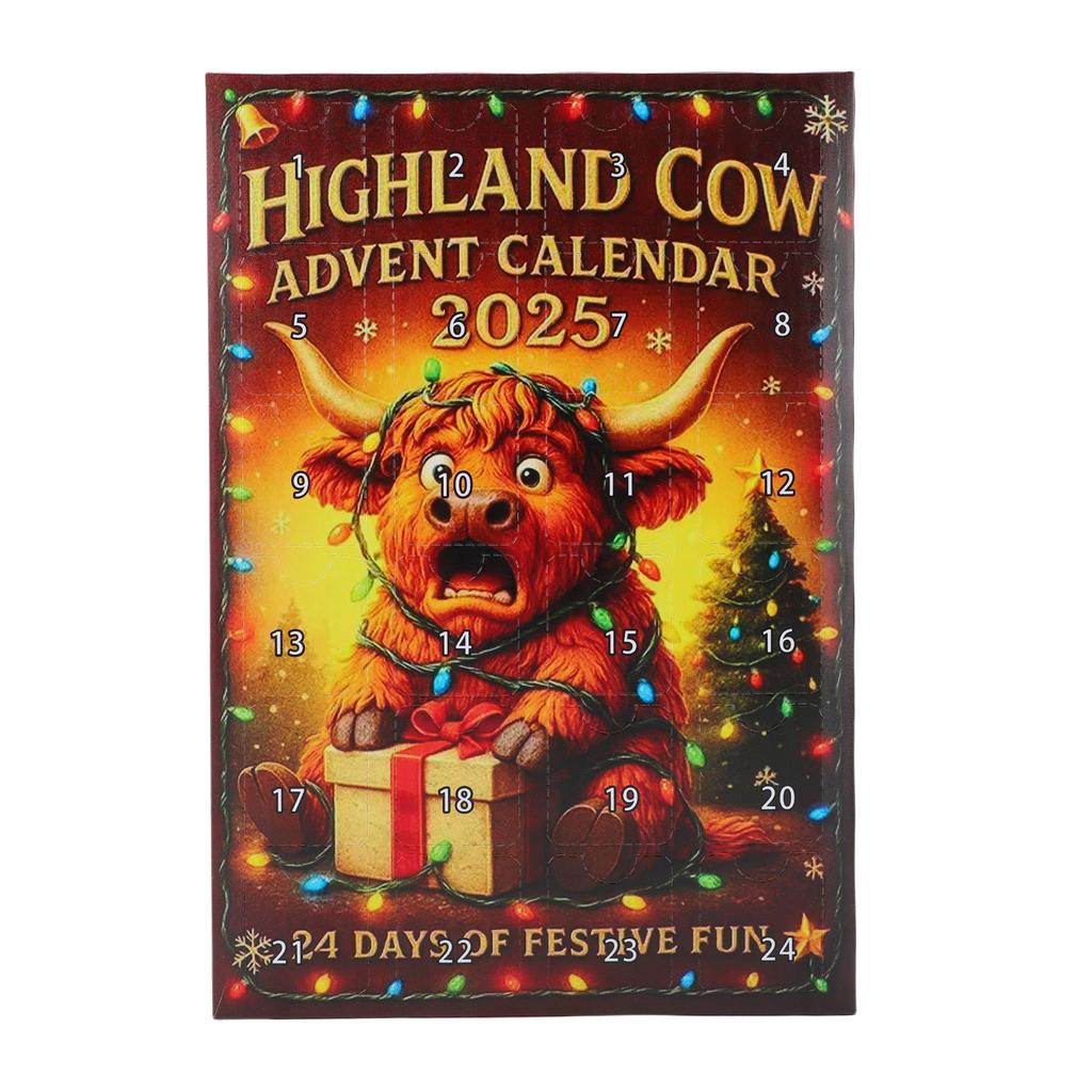 Highland Cow Advent Calendar 2025 Fun 24 Days Xmas Countdown Calendar Highland Cow Xmas Hanging Ornaments for Tree Home