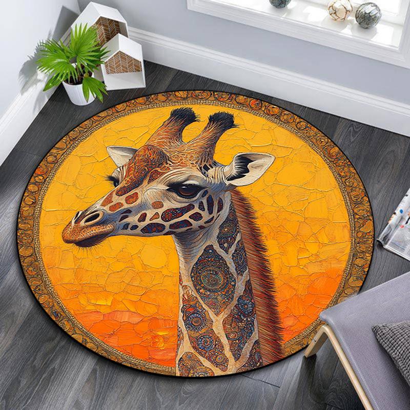 Giraffe Round Area Rug,Carpet Rug for Living Room Bedroom Sofa Playroom Decor,Non-slip Floor Mat