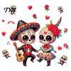 Removable Glass Art for Stores Halloween Cartoon Skeleton Couple Window Stickers, Waterproof PVC Day of The Dead Static Decals,