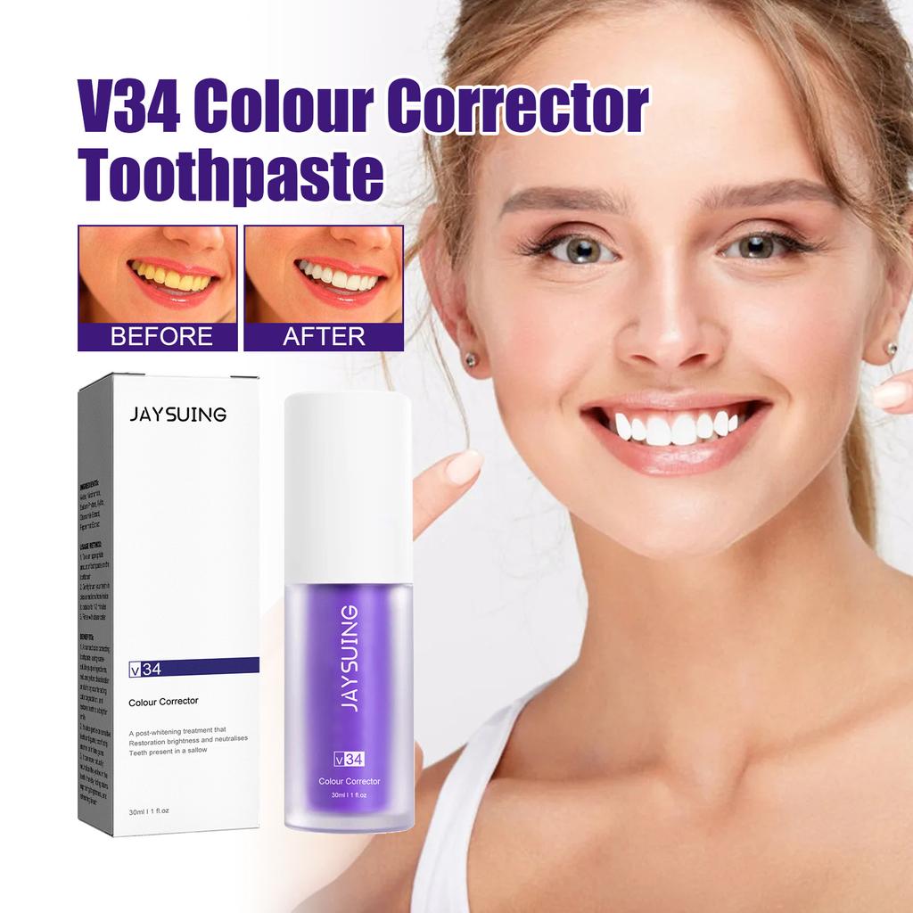 Tooth Stain Cleaning Purple Toothpaste Color Corrector 30ml Mint Flavor Help To Freshen Breath Improve Tooth Brightness Professional Whitening Teeth
