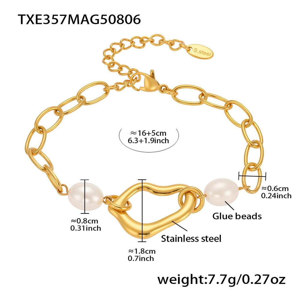 18K Gold Plated Irregular Heart Gel Bead Clavicle Bracelet & Niche Titanium Steel Jewelry Set by Qiong Yao Design