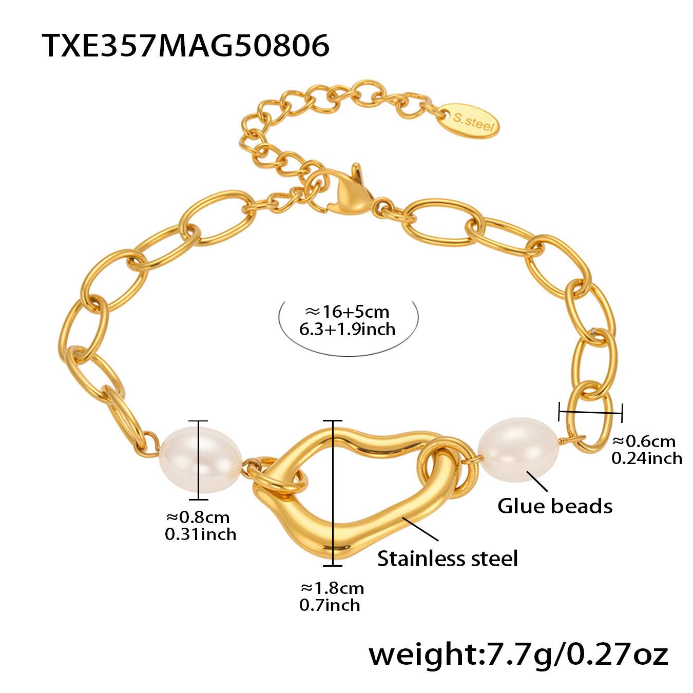 18K Gold Plated Irregular Heart Gel Bead Clavicle Bracelet & Niche Titanium Steel Jewelry Set by Qiong Yao Design