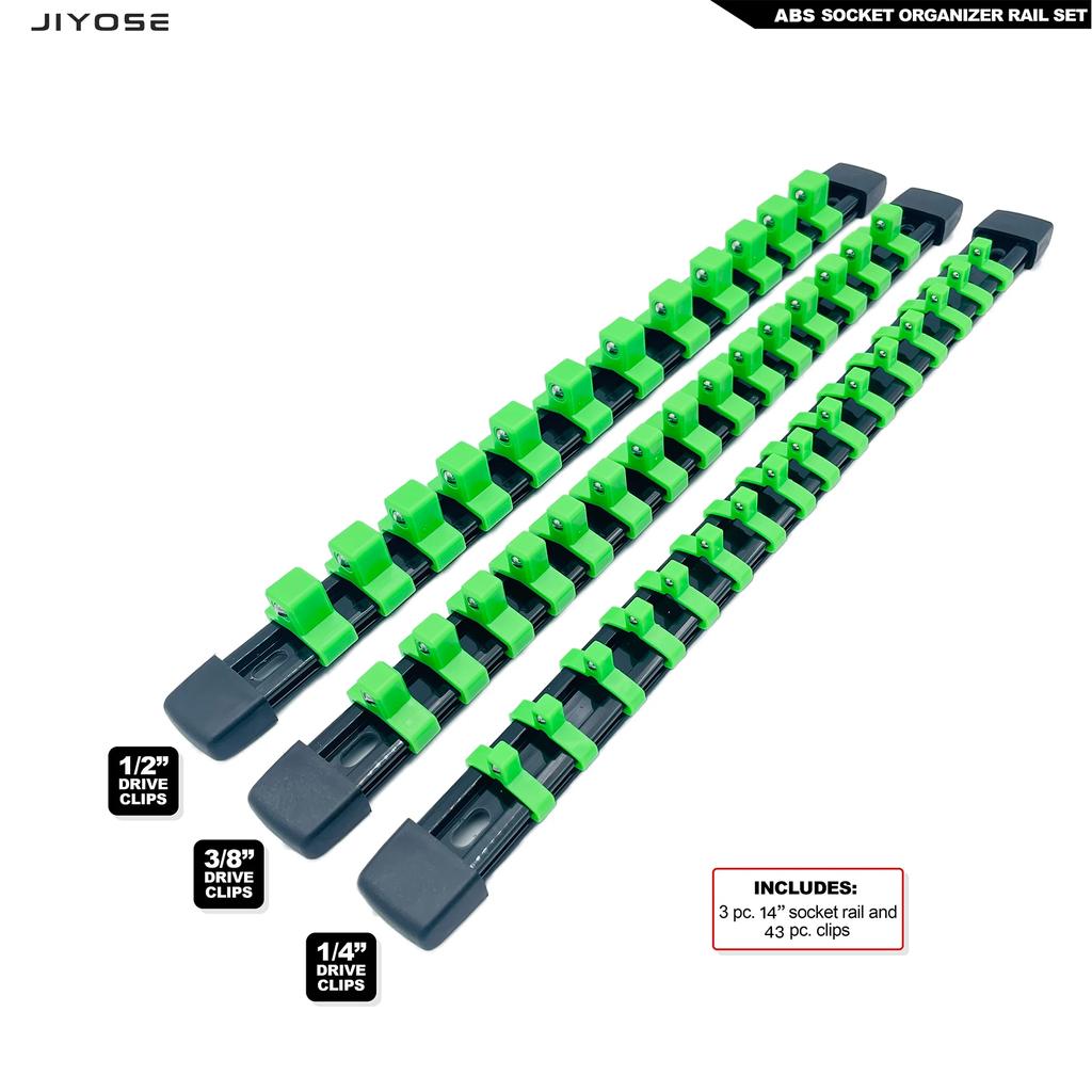 ABS Socket Organizer 1/2 Inch 3/8 Inch and 1/4 Clip Drive Socket Rail Holders Heavy Duty Socket Racks  with Red Blue Black Clips