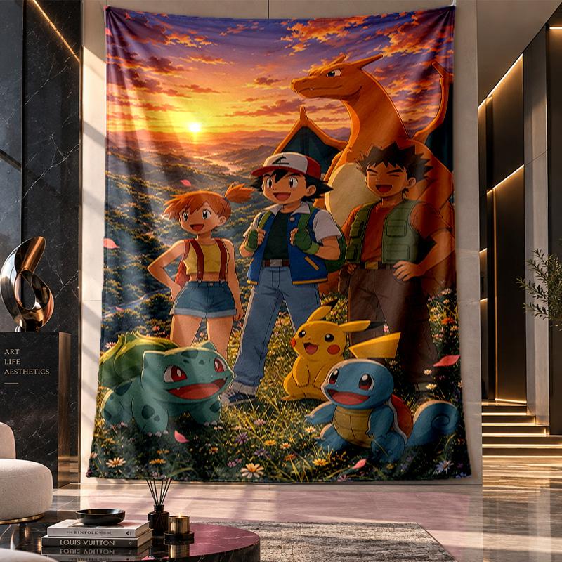 Wall Hanging Tapestry,Pokémon Printed Fabric Backdrop For Dorm Room Party Decoration