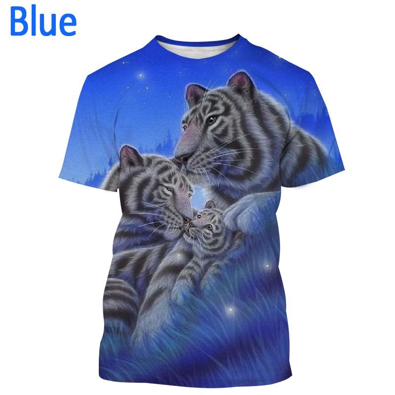 Summer Round Neck Tiger Pattern 3D Print Top Fashionable Casual Short Sleeved Men's T-shirts