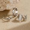 3Pcs/Set Stainless Steel Starfish Shell Rings Set For Women Vintage Gold Open Adjustable Ring Summer Beach Jewelry Gifts