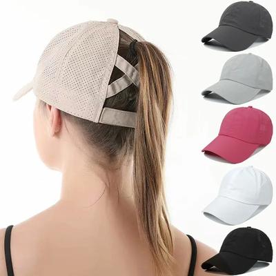 Sommer Solide Baseball Cap Damen Sport Freizeit Kreuz Pferdeschwanz Hut Mesh Schnelltrocknend Sonnenschutz Halb Leerer Zylinder