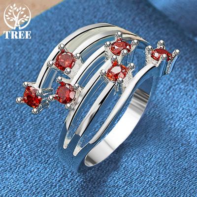 925 Sterling Silver Red AAA Zircon Ring Gift Fashion Wedding Jewelry