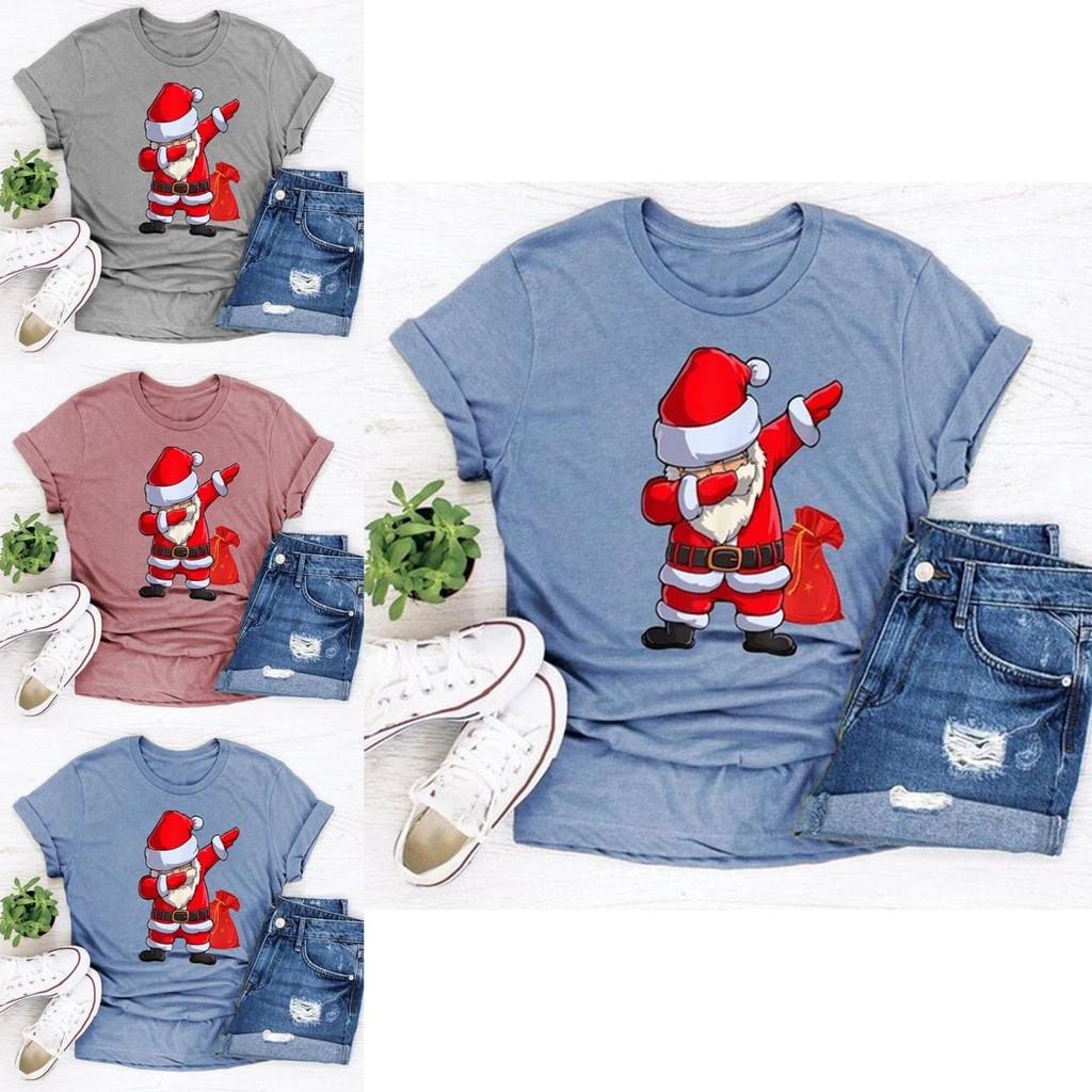 Women Santa Claus Dabbing Print T-shirt Soft Comfortable Christmas Short Sleeve Tee