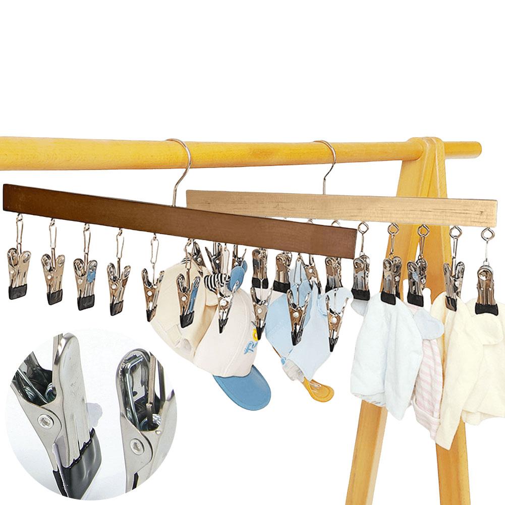 Wooden Boutique Hat Hanger with 12 Stainless Steel Clips Vintage Clothes Hangers Socks Organizing Hanger for Socks Pants Skirts
