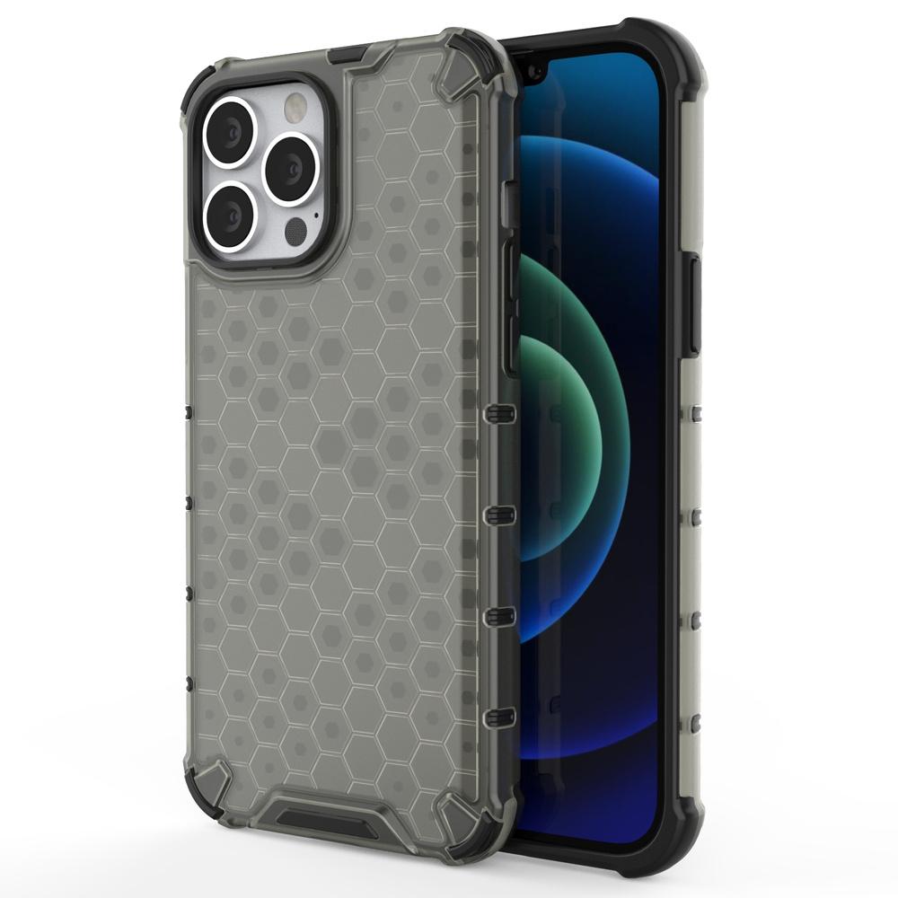 Rugged Honeycomb Case with Gel Frame for iPhone 13 Pro Max - Black