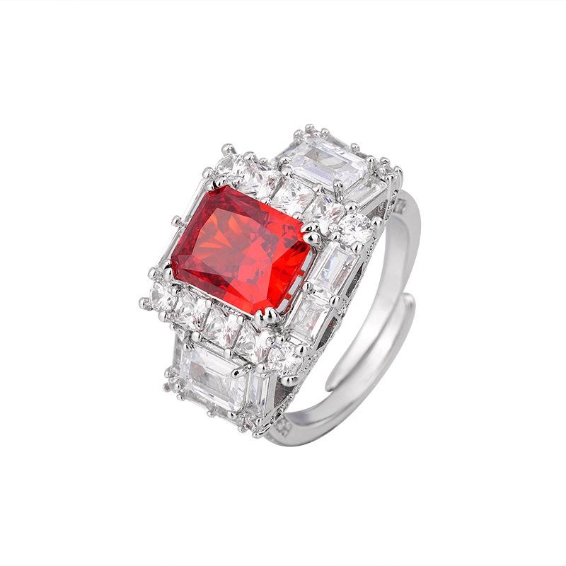 Autumn And Winter Jewelry Ice Flower Cut High Carbon Diamond Copper Inlaid Square Diamond Light Luxury Temperament Ring Female 8 * 10