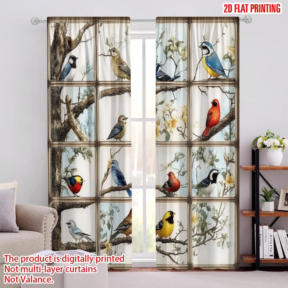 

2 шт., шторы с 2D-печатью, цифровая печать «Птицы гармонии», полиэстер (без удилища) Декор комнаты для гостиной и спальни, 52.50 × 116.00 cm 2 pcs