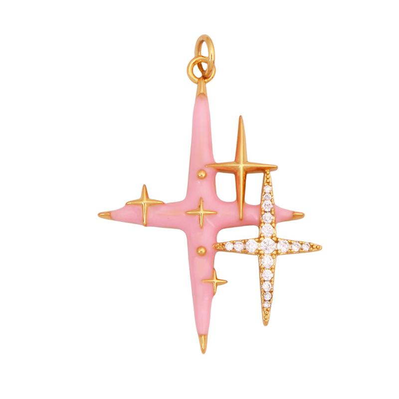 New Trendy Shining Space Sun Moon Star Charm Pendant, Gold Inlaid Cubic Zirconia Jewelry Necklace Bracelet Making Supply L44