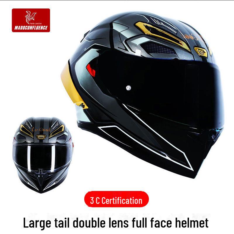 3C Certified Men's Carbon Fiber Full-Face Motorcycle Helmet, Double Lens, All-Season