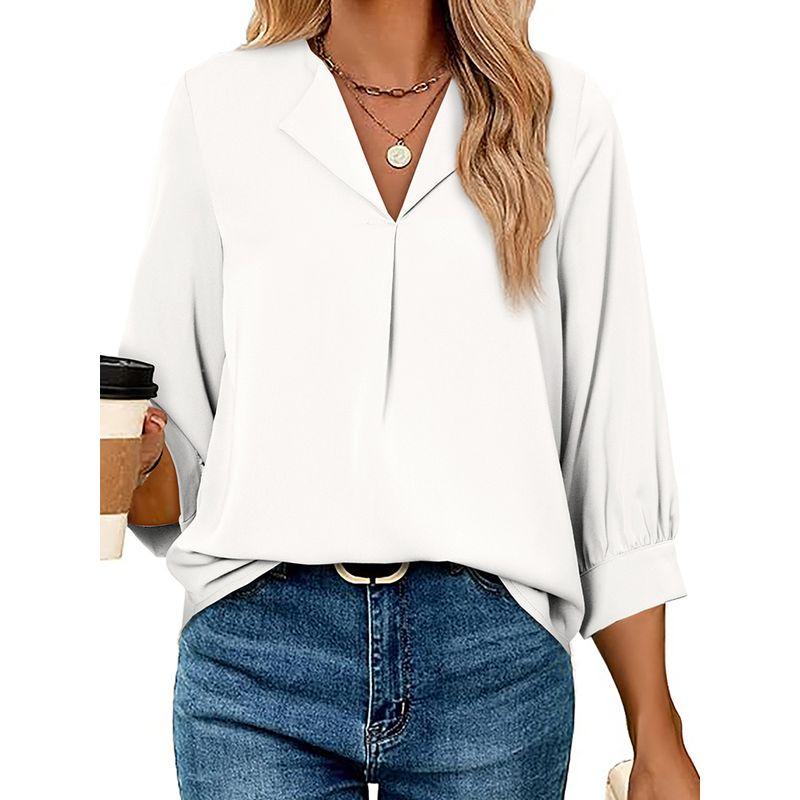 Fashion Pure Color Minimalist Loose Pullover Tops Women's 2025 Spring New Arrival Commuter's All-Matching V Neck Chiffon Shirt Women