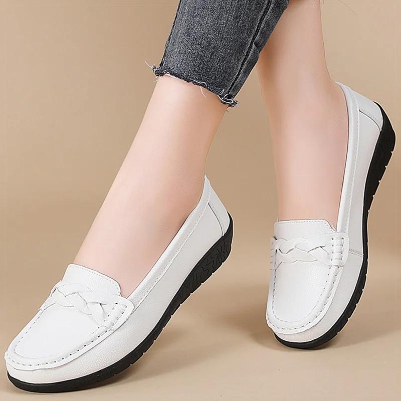 Fashion Shoes Women 2025 New Loafers Slip On Flats Leather Shoes Woman Comfortable Flat Shoes Women White Zapatos Mujer Women's Footwear
