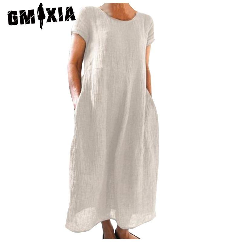 GMXIA Women's Fashion Summer Spring Solid Color Print Short Sleeve O-Neck High Waist Casual Dresses