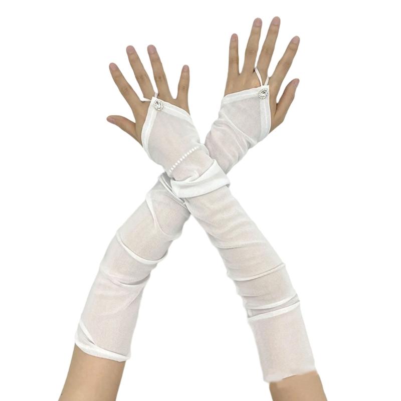 Long Fingerless Tulle Mesh Gloves for Women Elegant Bridal Sheer Arm Sleeves for Operas and Cosplay Theme Party 1920s