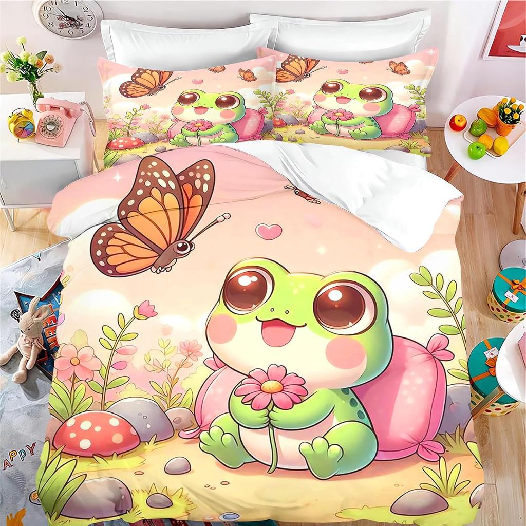 Frog Cute Beddings for Kids Boys Girls Teenage Single Duvet Cover, 3D Cartoon  Frog Quilt Cover and Pillowcase 50×75cm 2 pcs