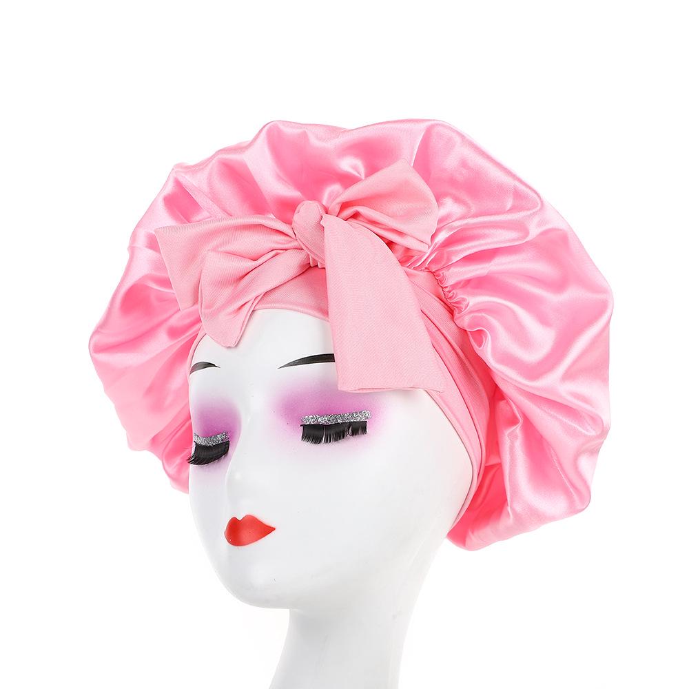Leopard Print Wide Brim Sleep Cap with Bowknot - Faux Silk Hair Care Turban